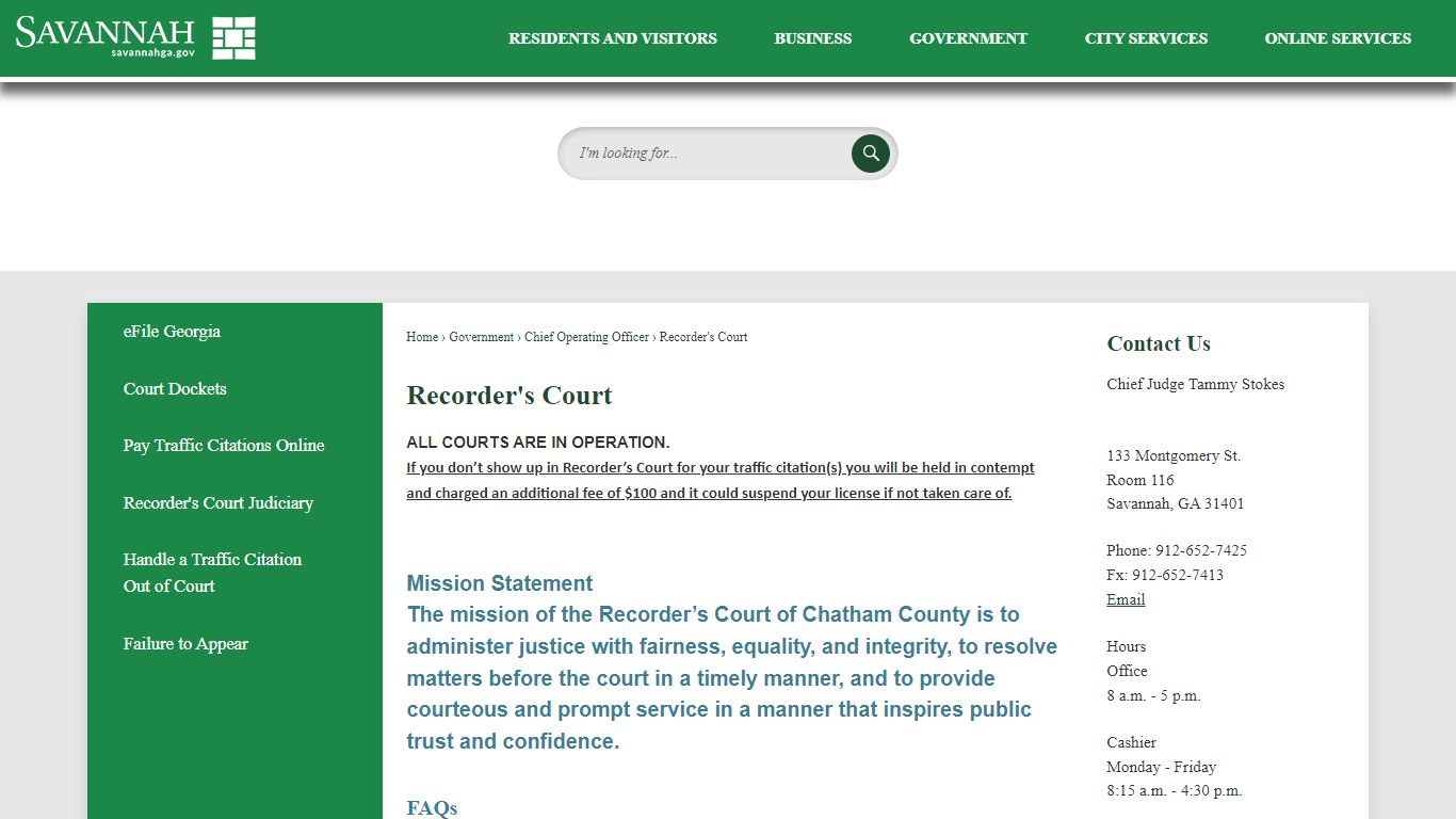 Recorder's Court | Savannah, GA - Official Website
