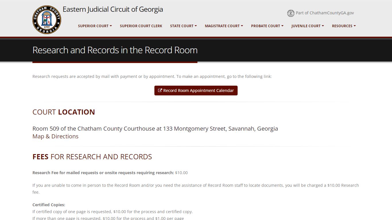 Court System - Research and Records in the Record Room - Chatham County, GA